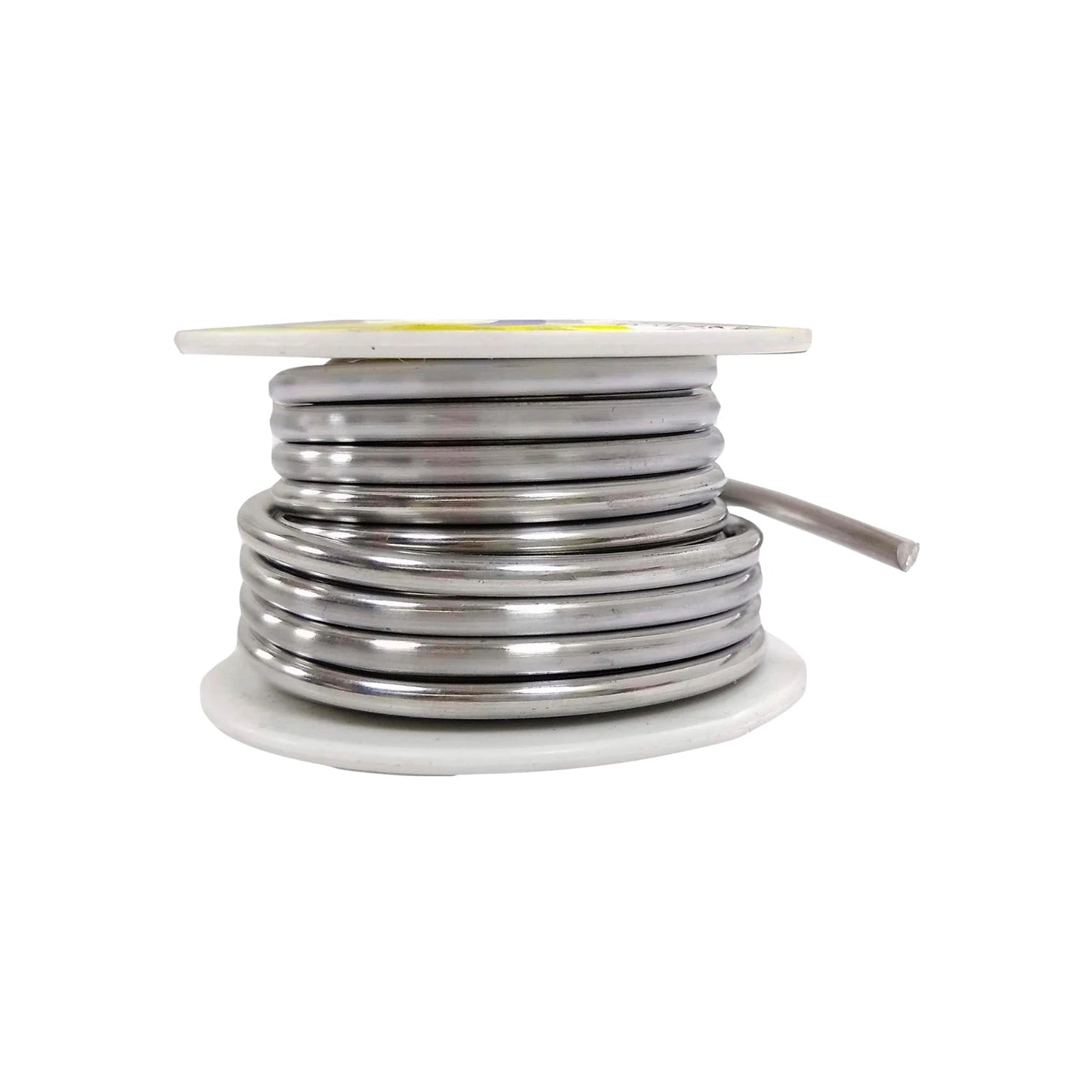 Rollo de soldadura de estaño 50/50, alambre metálico brillante en carrete blanco para trabajos de ferretería.