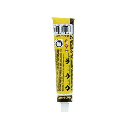 Tubo de Cemento Amarillo Omega 50g, pegamento adhesivo rápido y resistente.