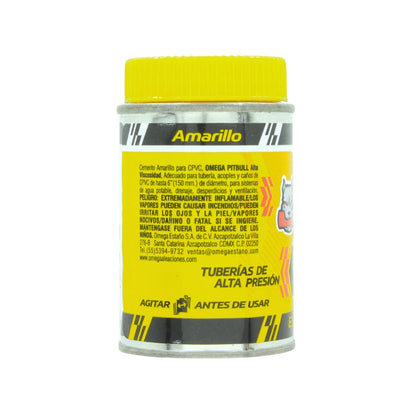 Cemento amarillo OMEGA PITBULL para CPVC, alta viscosidad, tuberías de alta presión, agua potable y drenaje.
