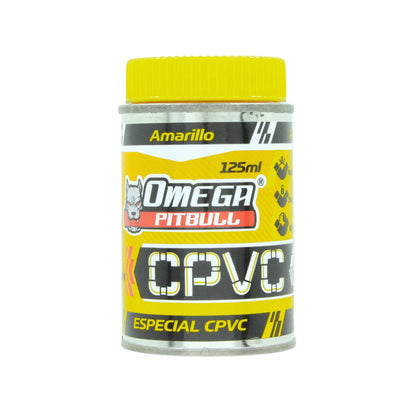 Pegamento CPVC OMEGA PITBULL amarillo 125ml, adhesivo de alta resistencia para tuberías y conexiones