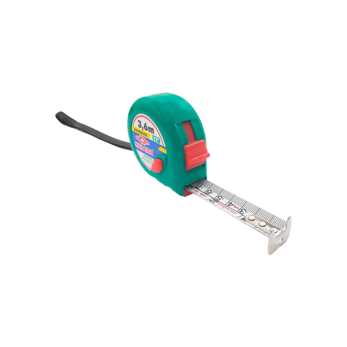 Flexómetro Cadena verde de 3.6m (12 pies) con cinta métrica retráctil y botón de bloqueo