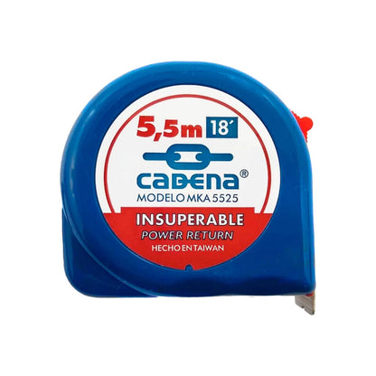 Flexómetro Cadena azul de 5.5 metros y 18 pies, modelo MKA 5525, con retorno automático.