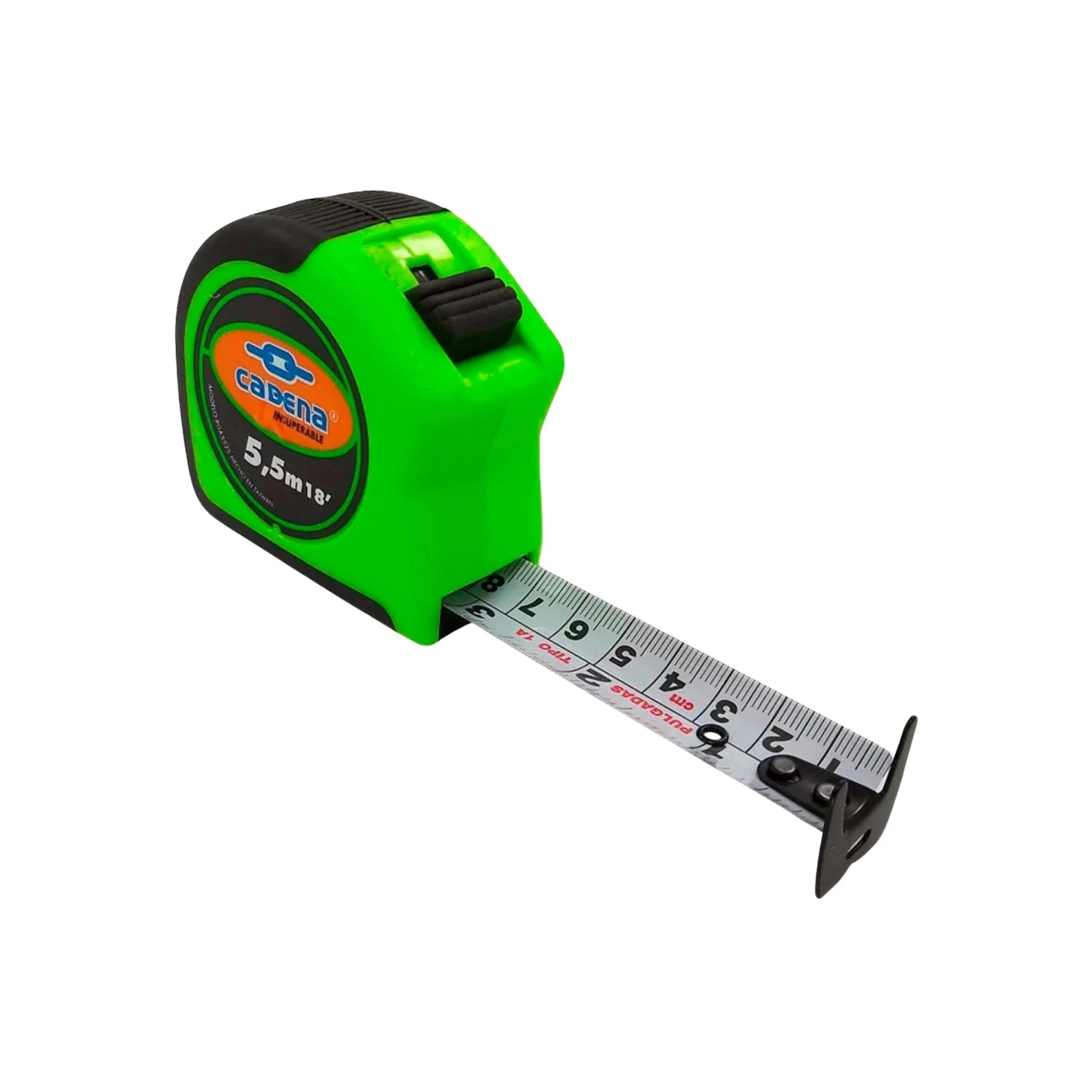 Flexómetro Cadena verde 5.5m 18' con cinta de acero, herramienta de medición para construcción, carpintería y hogar.
