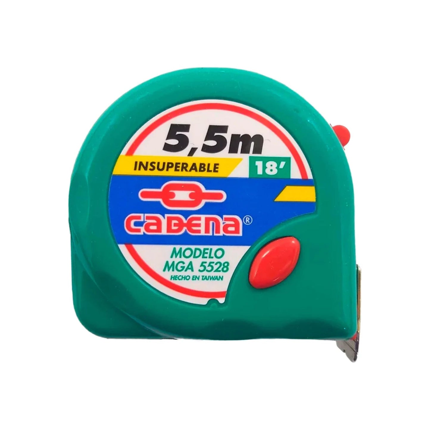 Flexómetro Cadena MGA 5528 verde, 5.5m / 18' de cinta métrica, herramienta de medición precisión