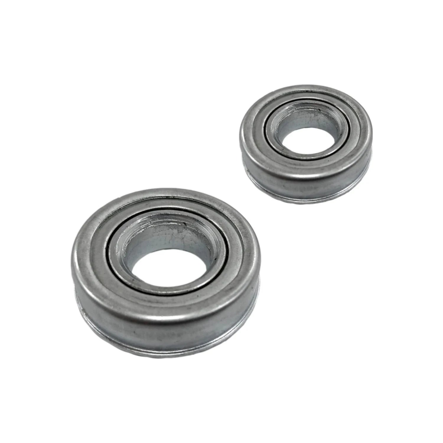 Dos baleros de acero de diferentes tamaños para rodamiento de llantas de carretilla.