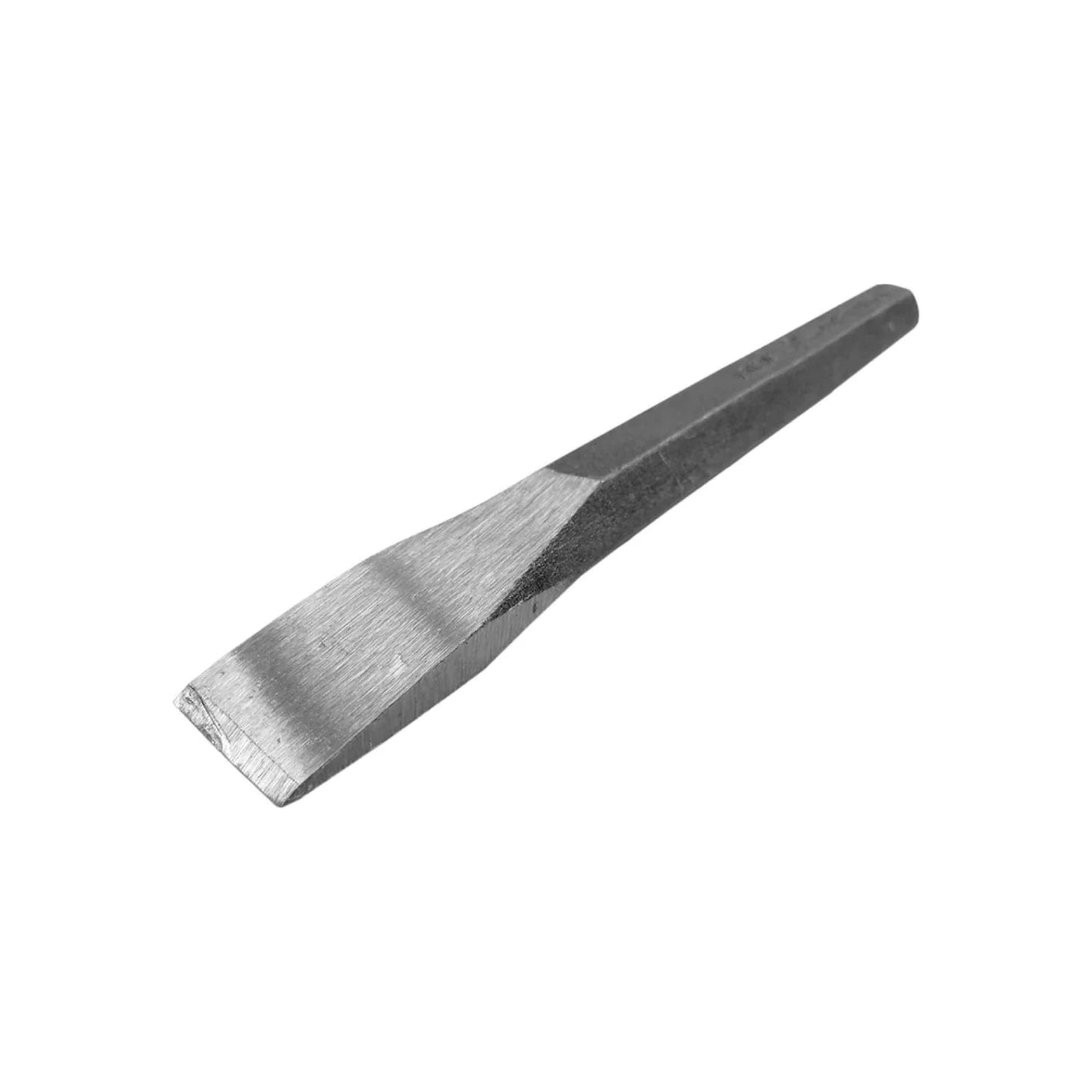 Cincel de acero plano gris metálico, herramienta manual para trabajo pesado