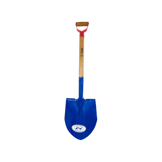 Pala de punta COYOTE con mango de madera, puño rojo tipo D, hoja azul CH para excavación y jardinería