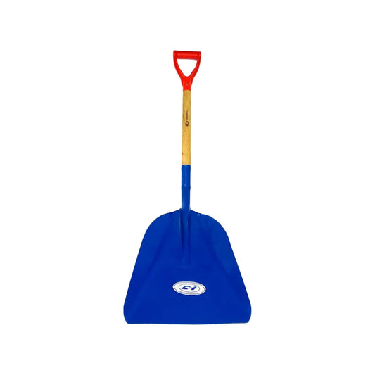 Pala carbonera azul con puño de plástico rojo tipo D y mango de madera marca CH
