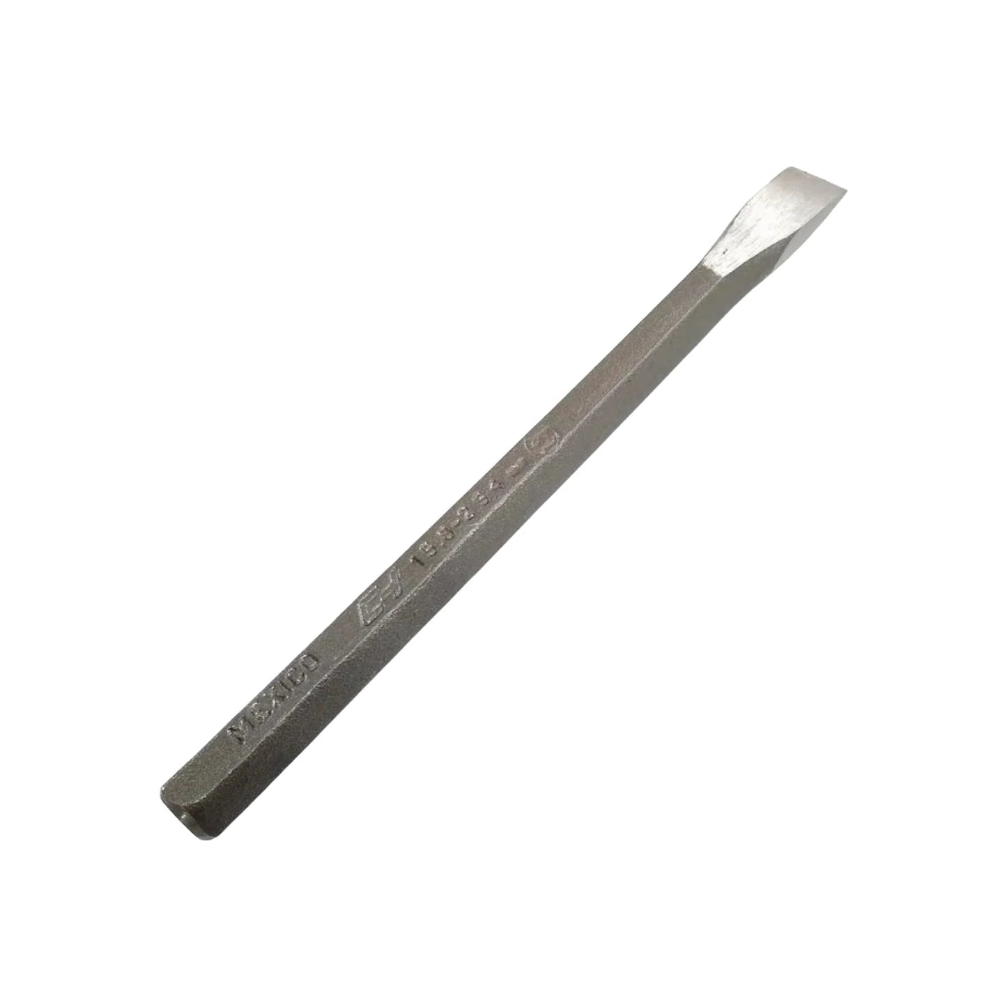 Cincel plano de acero hexagonal 5/8"x10" para metal, concreto y albañilería, hecho en México.