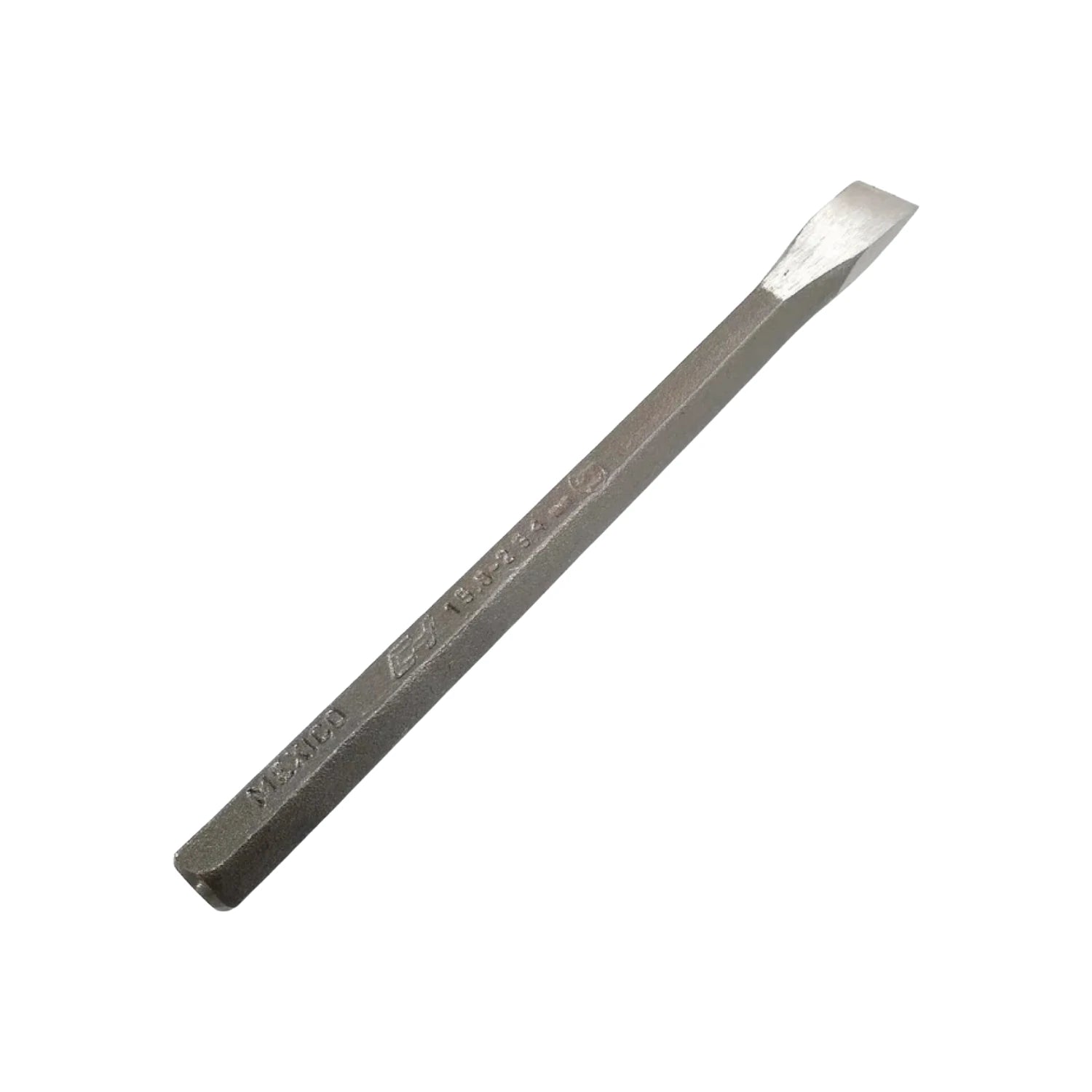 Cincel plano de acero hexagonal 5/8"x10" para metal, concreto y albañilería, hecho en México.
