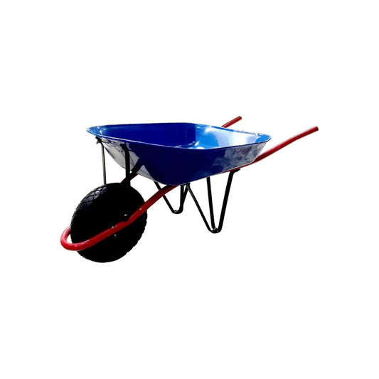 Carretilla de obra azul de 4.5 pies cúbicos con mango rojo y rueda negra para carga