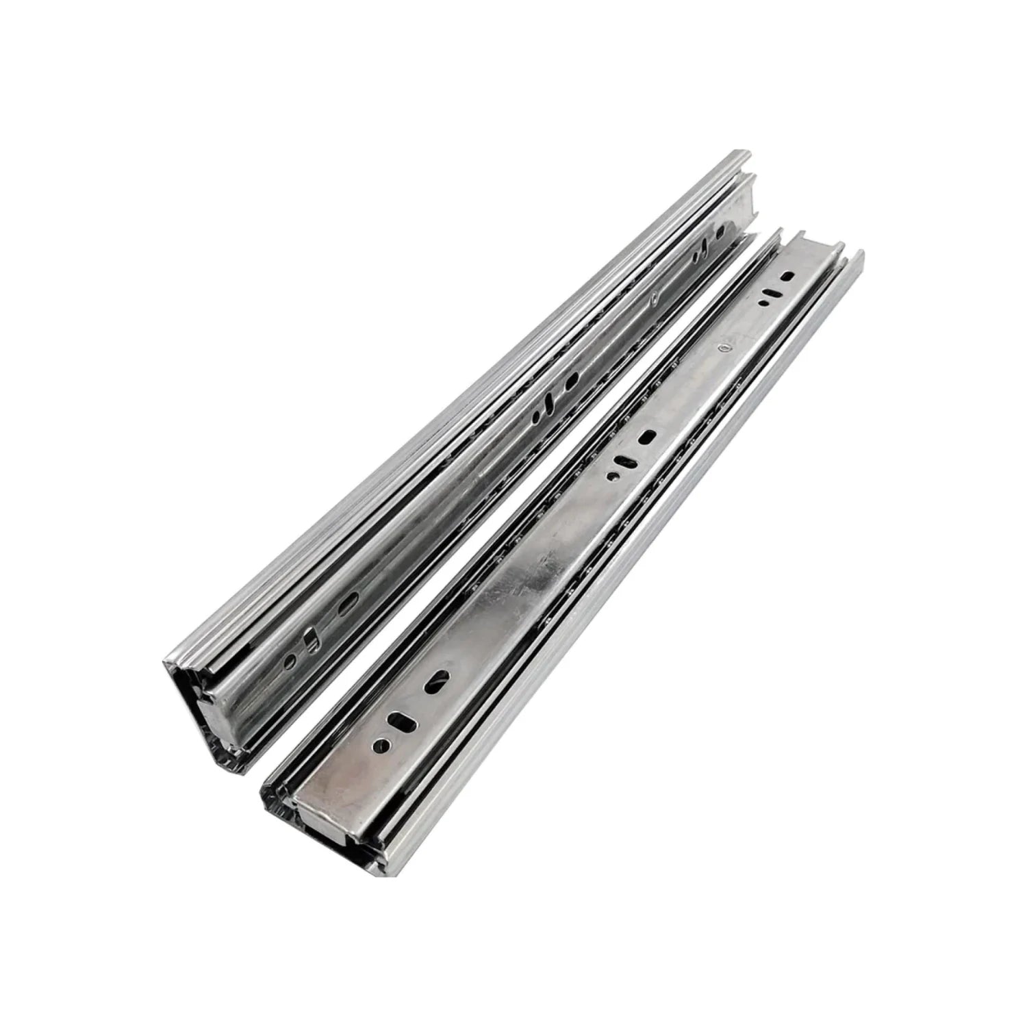 Guías telescópicas metálicas cromadas de 25 cm para cajones, par de extensión completa