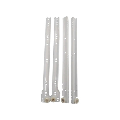 Correderas de cajón blancas tipo europeo con rodillo para muebles, set de 4 piezas.