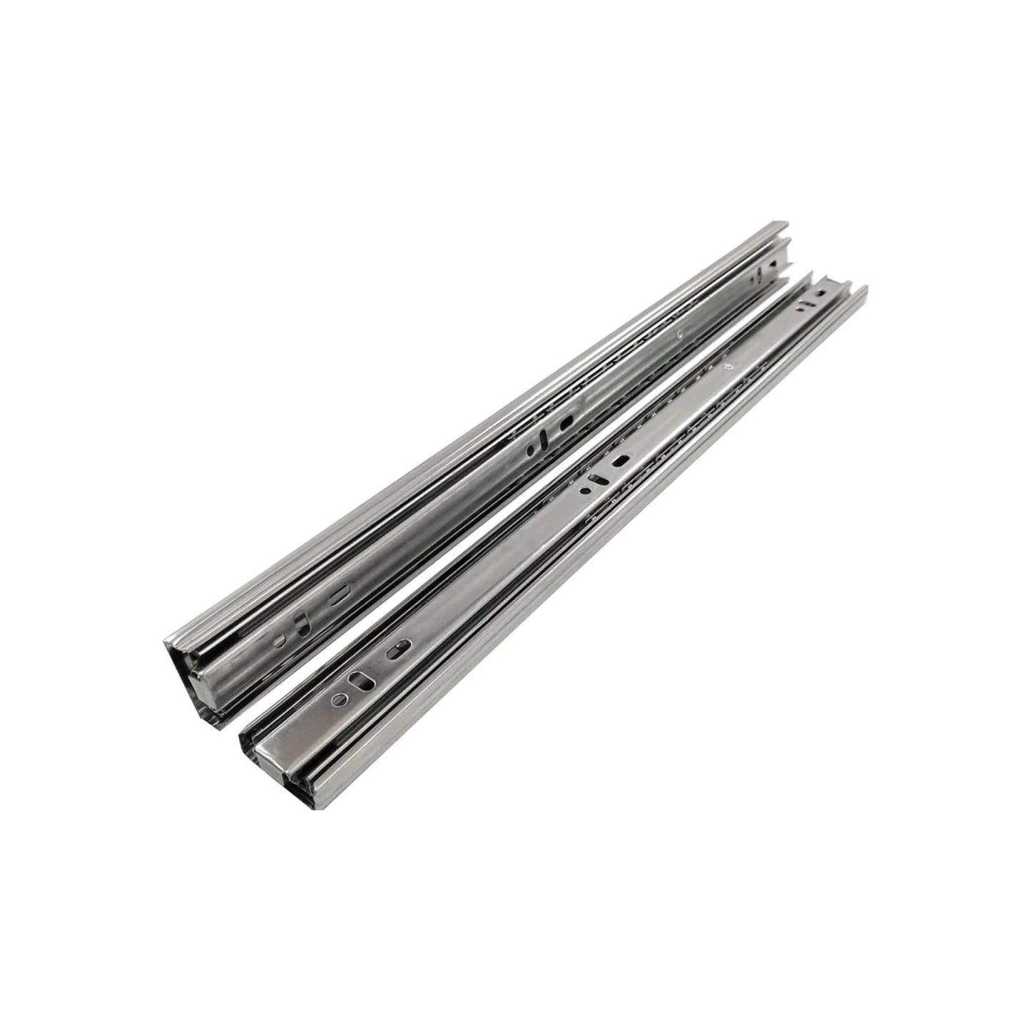 Correderas de cajón metálicas 45cm, rieles telescópicos extensión completa, herrajes plateados