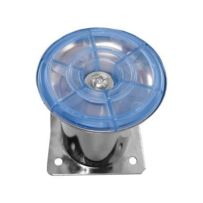 Rueda giratoria pequeña de plástico azul transparente para muebles, base metálica cromada con placa de fijación
