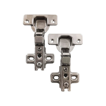 Par bisagras bidimensionales Handy Home de cazoleta media curva, herraje acero niquelado para puertas de gabinete.