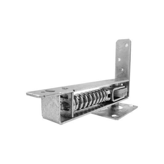 Bisagra de metal con resorte para cierre automático, acabado galvanizado, ideal para puertas y tapas de muebles