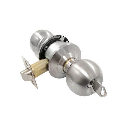 Cerradura de pomo esférica de acero inoxidable satinado con llave insertada para puerta de recámara