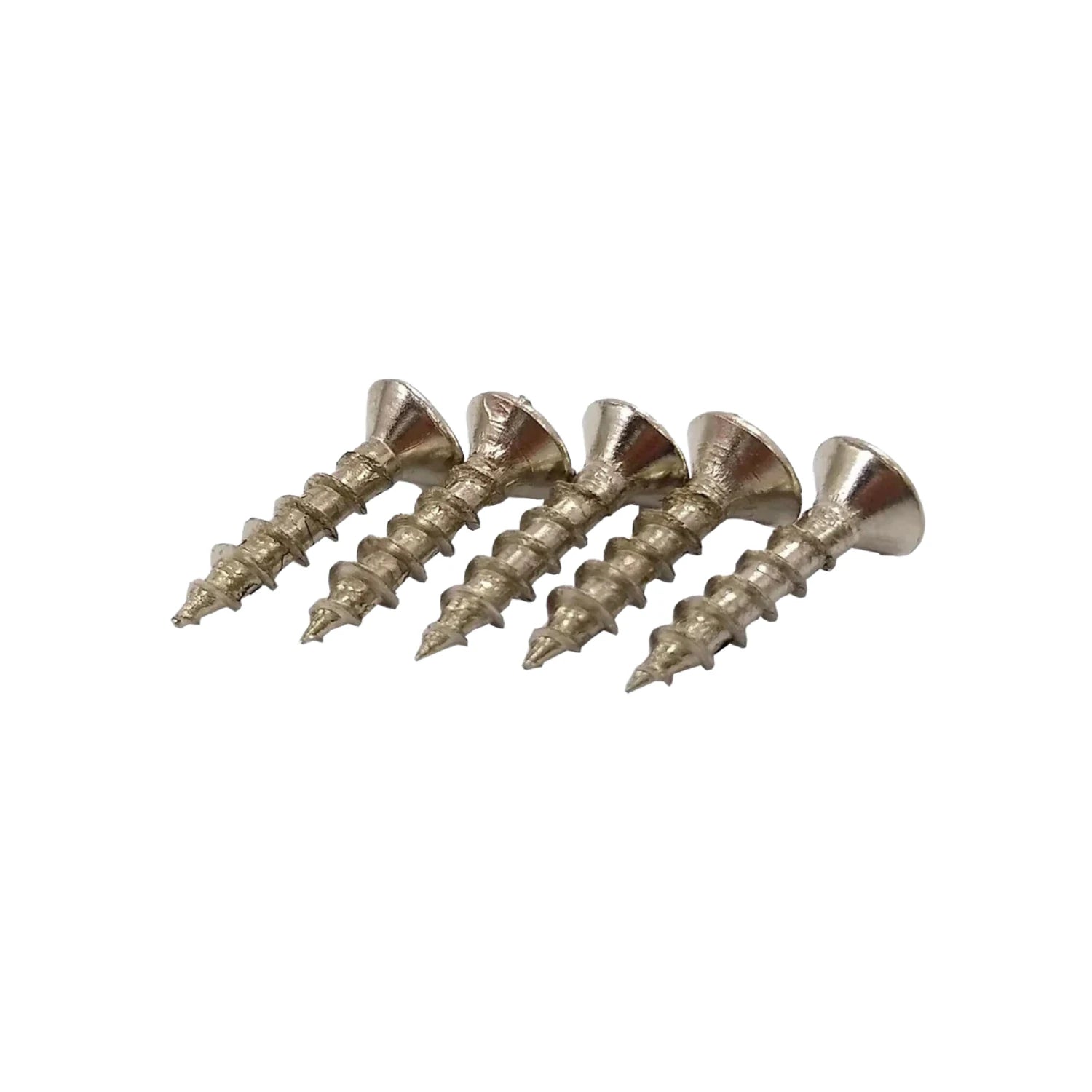 Pijas para madera Phillips niqueladas, tornillos de cabeza avellanada plateados.