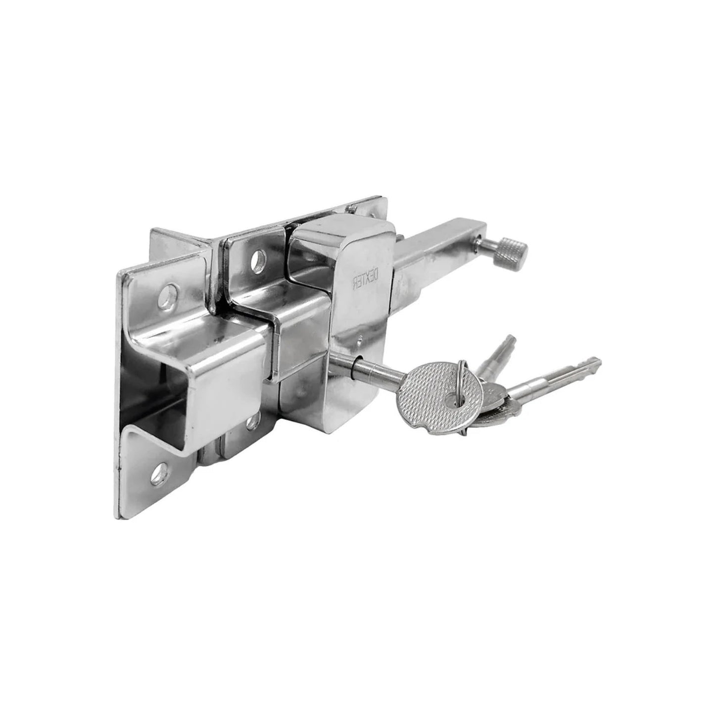 Cerradura de barra fija Dexter, chapa de seguridad metálica cromada con cilindro y juego de llaves