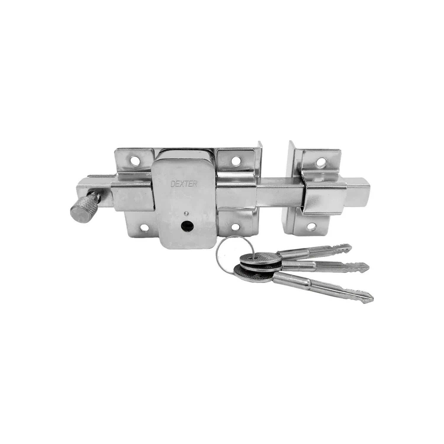Cerrojo de barra fija con llave Dexter, chapa de seguridad de metal cromado, incluye 3 llaves.