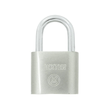 Candado Dexter de seguridad 30mm, plateado metálico, grillete corto