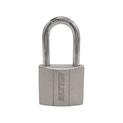 Candado de seguridad Dexter plateado, gancho largo endurecido para protección exterior