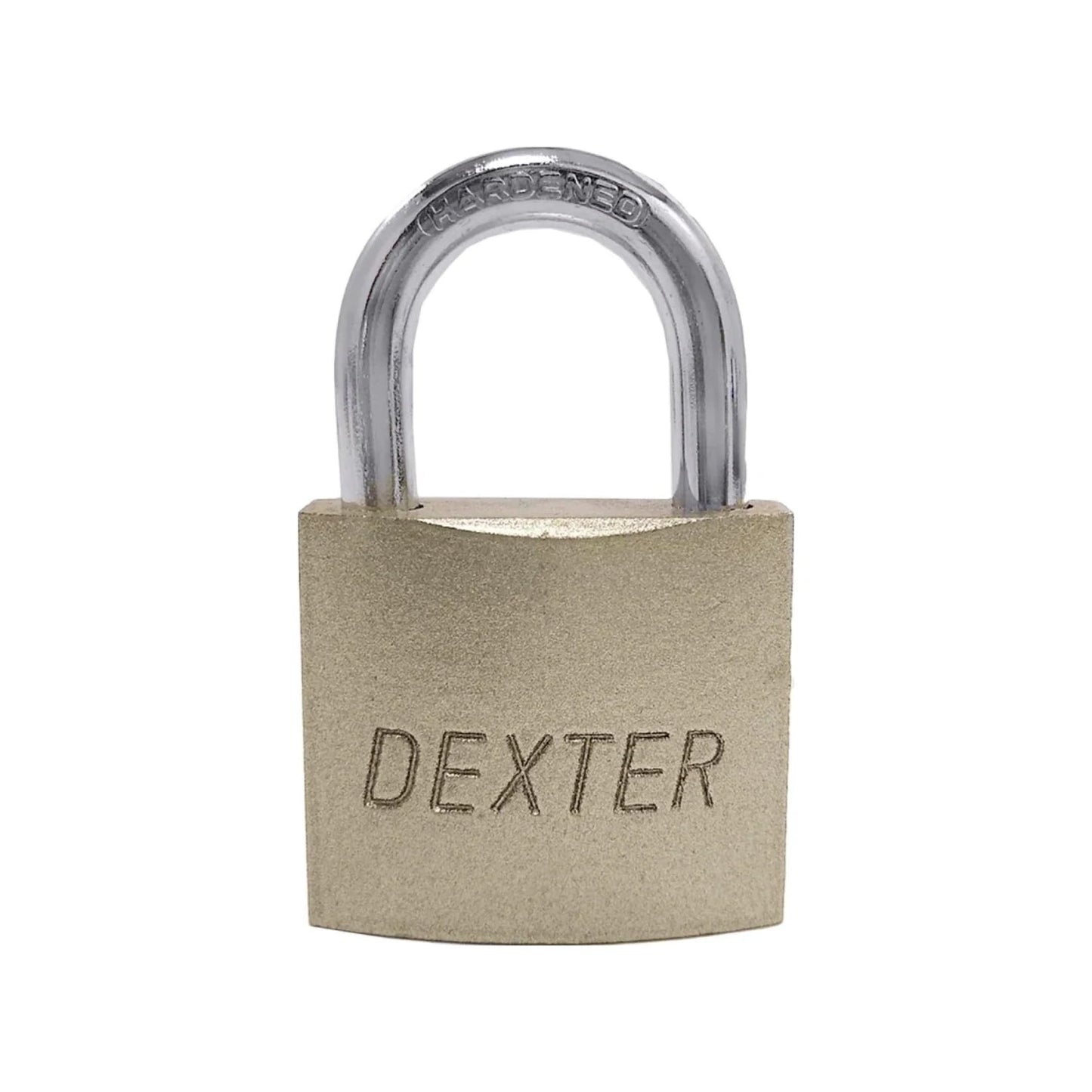 Candado de seguridad Dexter cuerpo latón y gancho endurecido plata para puertas y armarios