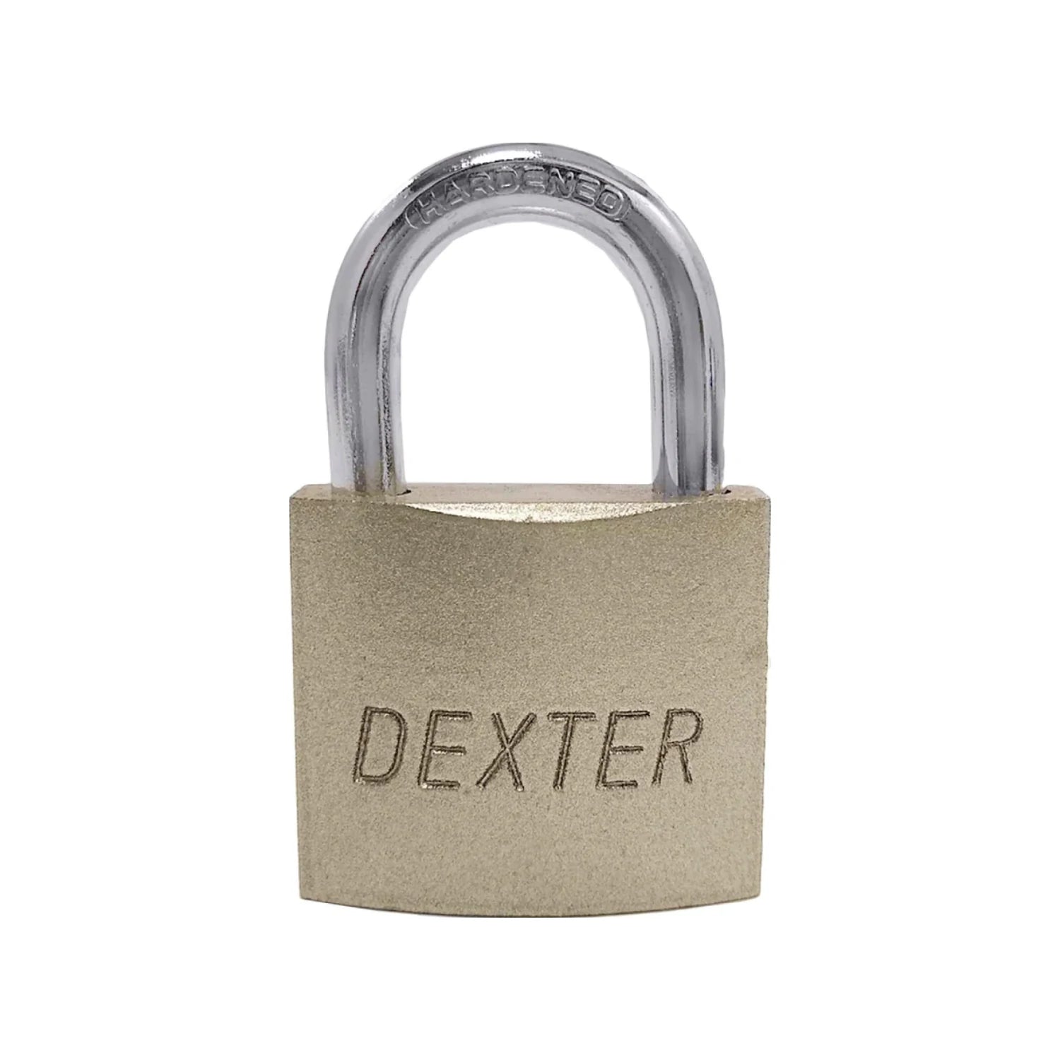 Candado de seguridad Dexter cuerpo latón y gancho endurecido plata para puertas y armarios
