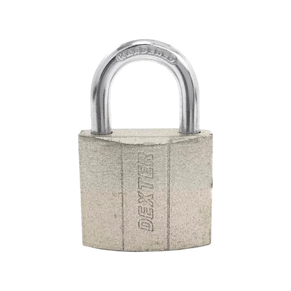 Candado DEXTER 30 mm de gancho corto, color plata, con grillete endurecido para seguridad