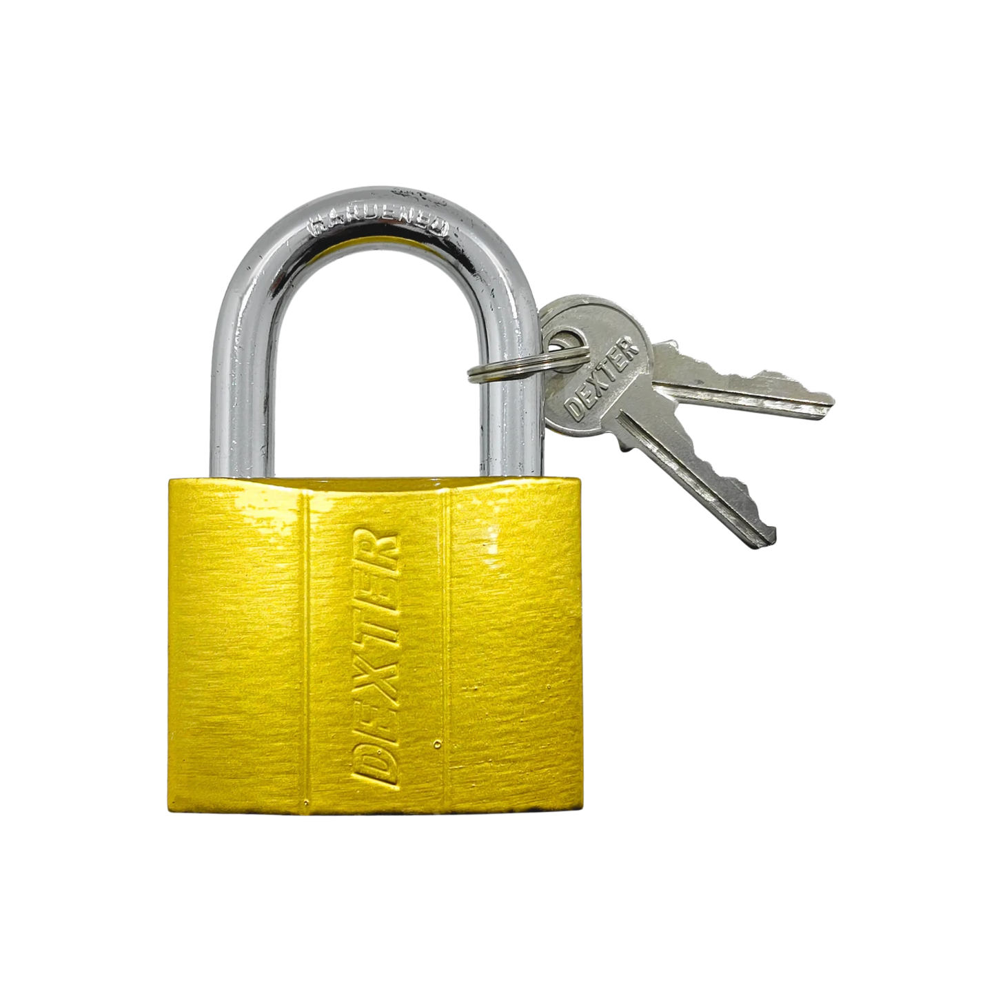 Candado de seguridad Dexter dorado 60mm con gancho corto y llaves para protección