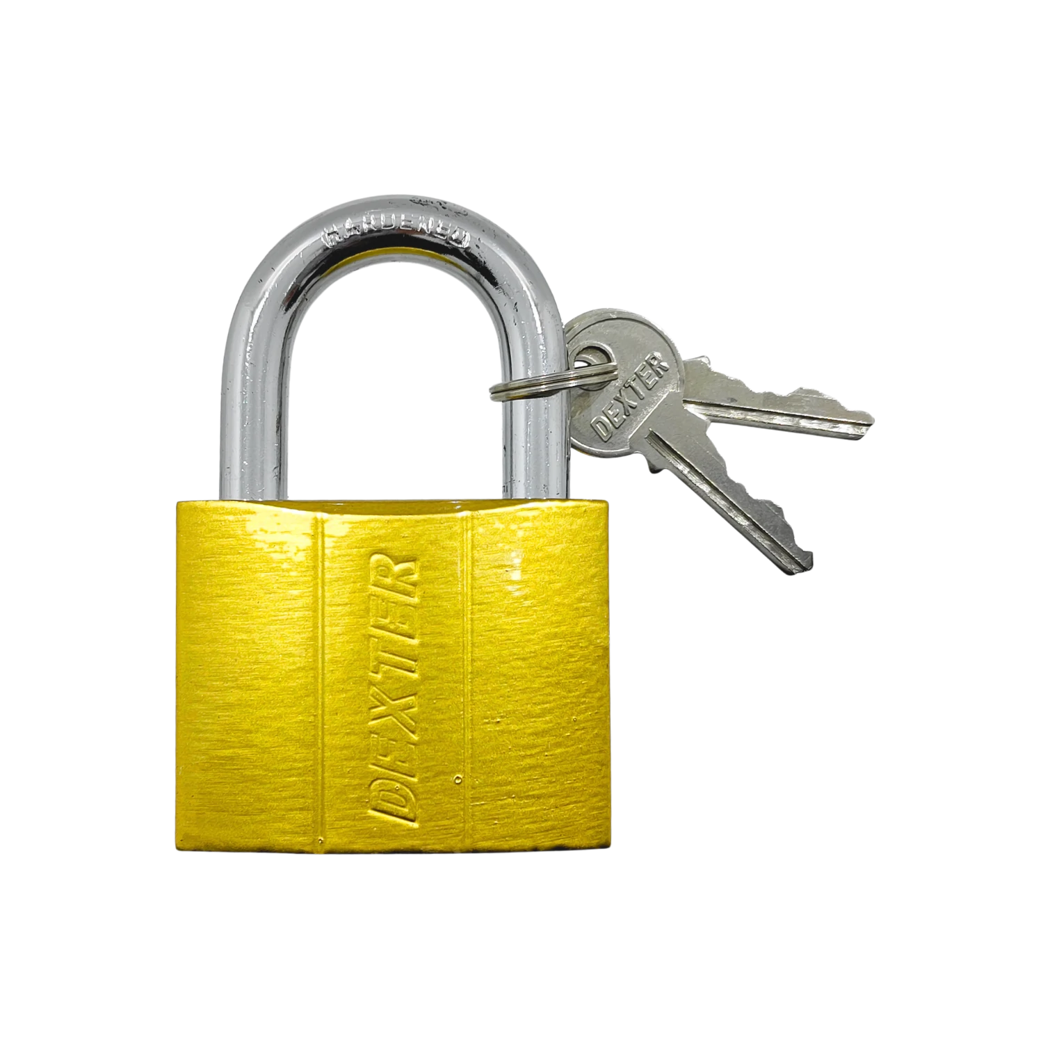 Candado de seguridad Dexter dorado 60mm con gancho corto y llaves para protección