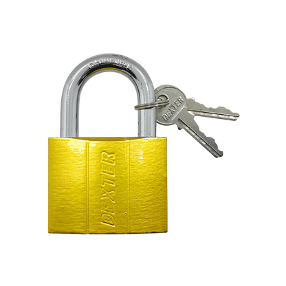 Candado de seguridad Dexter dorado 60mm con gancho corto y llaves para protección