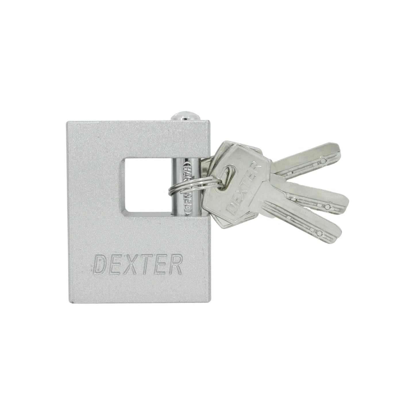 Candado de seguridad Dexter 70mm plateado para cortina con grillete endurecido y 3 llaves