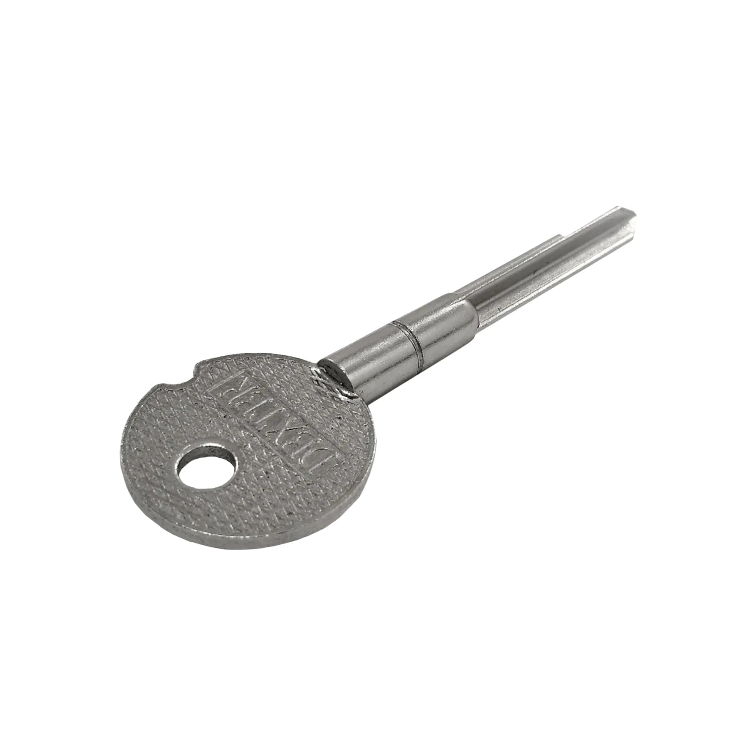 Llave metálica plateada Dexter para cerraduras de gabinete o candados pequeños. Agujero para llavero.