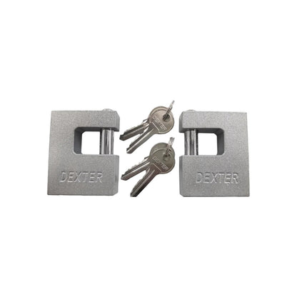 Dos candados de seguridad Dexter plateados con cuatro llaves, ideal para cortinas o portones