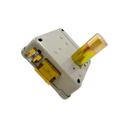 Cerradura eléctrica de sobreponer beige derecha con cilindro de seguridad de latón.