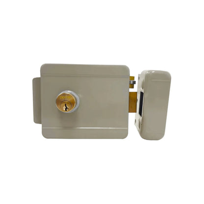 Cerradura eléctrica Dexter beige sobreponer, chapa derecha para puertas de seguridad con llave