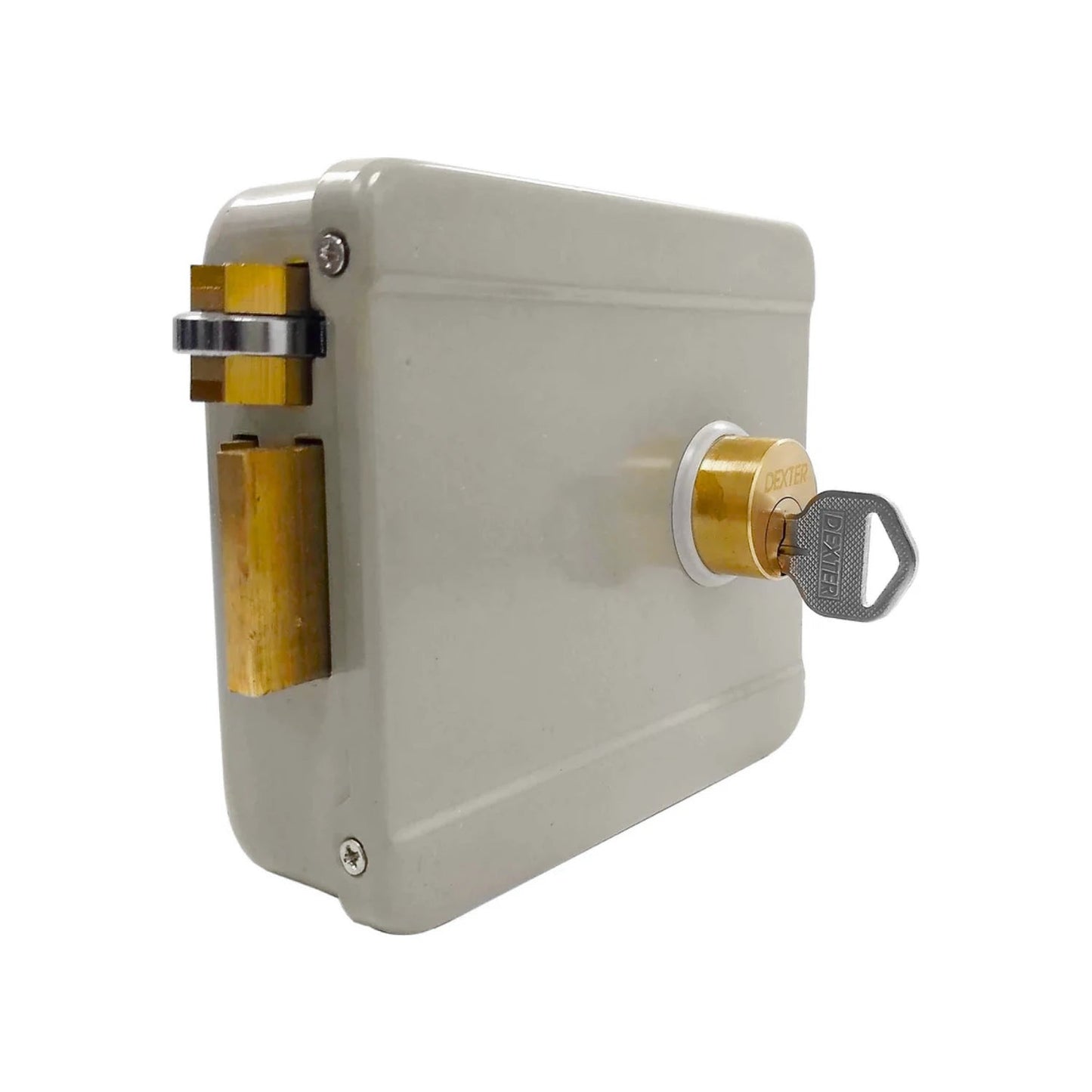 Cerradura de sobreponer Dexter beige con llave, pernos de seguridad para puerta