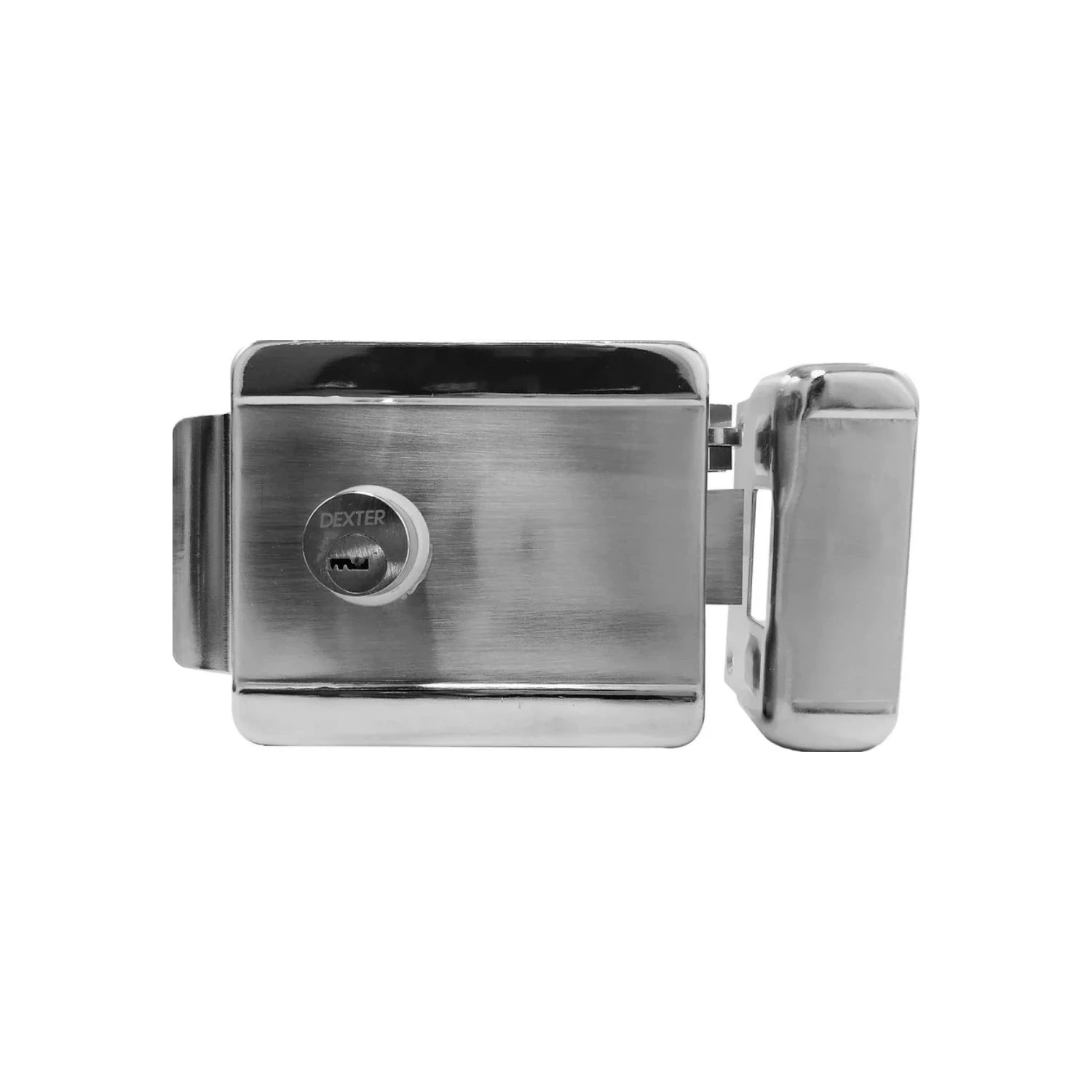 Cerradura eléctrica Dexter de sobreponer, acabado cromado, para seguridad de puerta