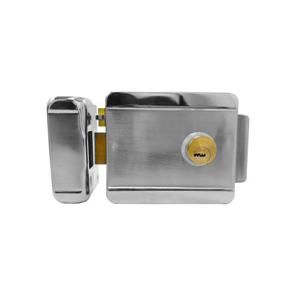 Cerradura eléctrica de sobreponer izquierda, cromada para seguridad en puertas con control de acceso