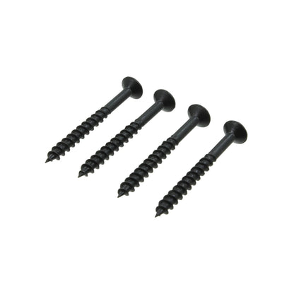 Cuatro pijas para madera negras Phillips, tornillos de cabeza plana y rosca gruesa