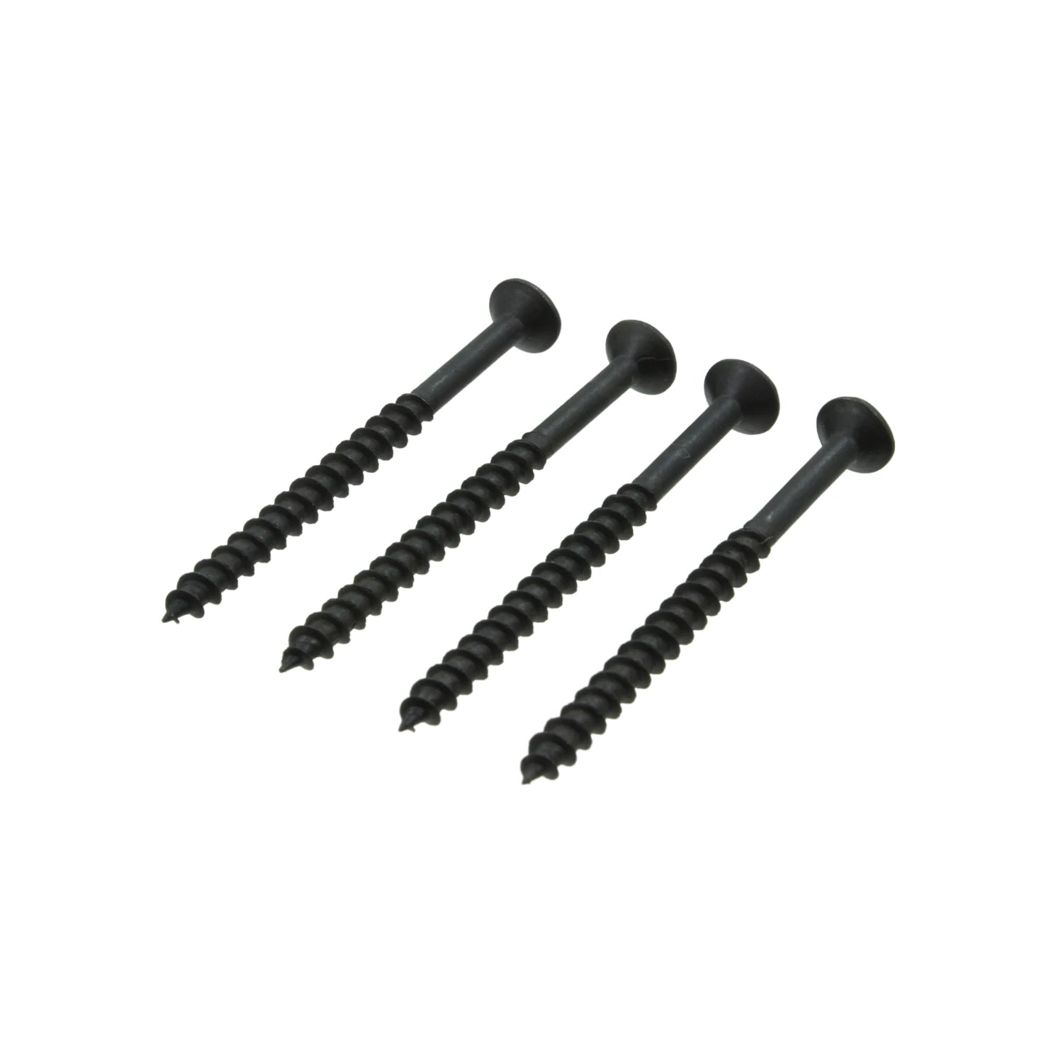 Cuatro pijas para madera negras con rosca profunda y cabeza Phillips para carpintería