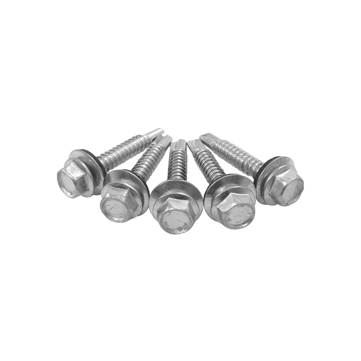 Tornillos punta de broca de cabeza hexagonal, metálicos galvanizados, para fijación en metal o techos.