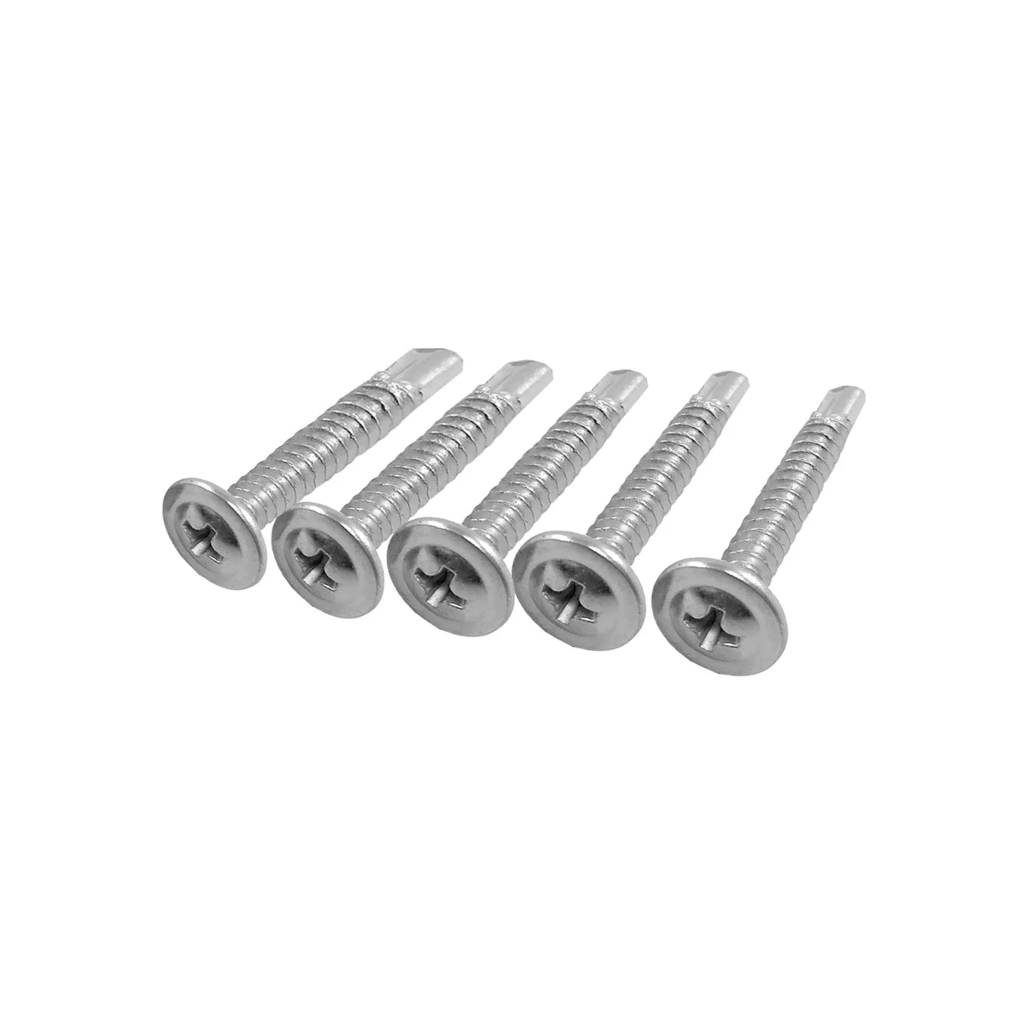 Cinco tornillos autoperforantes punta de broca Phillips cabeza de arandela metálicos