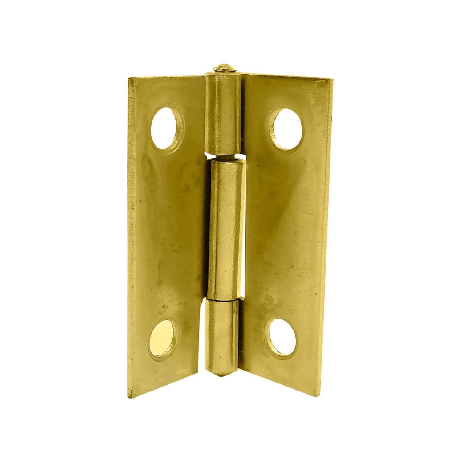 Bisagra de latón brillante abierta para puerta o mueble, herraje de metal dorado