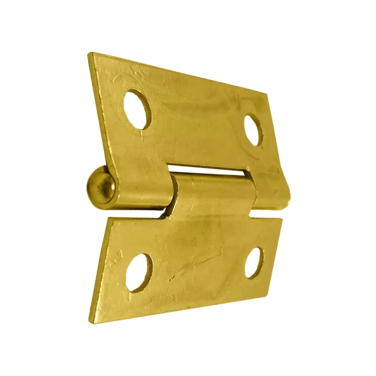 Bisagra de latón brillante con 4 orificios para tornillos, ideal para muebles o puertas pequeñas