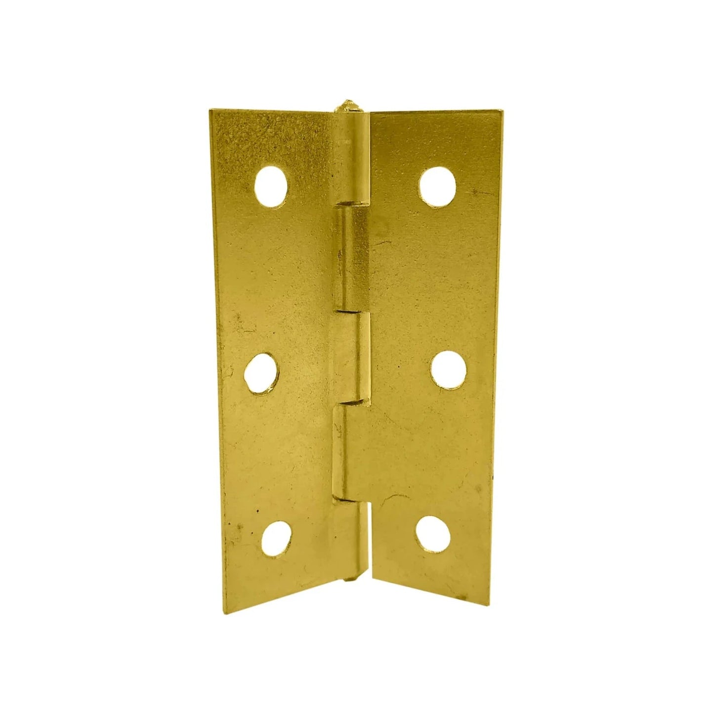 Bisagra de latón brillante dorada para puertas o muebles, con seis orificios de fijación, herraje metálico.