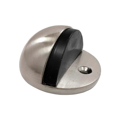Tope de piso domo níquel satinado, amortiguador de puerta con goma negra para fijación al suelo