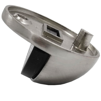 Tope de puerta de piso metálico acabado níquel satinado, forma domo, con amortiguador de goma